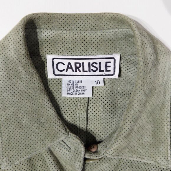 Carlisle Suede Shirt Jacket Green Women's 10 Medium Shacket Overshirt Lagenlook - Picture 5 of 9